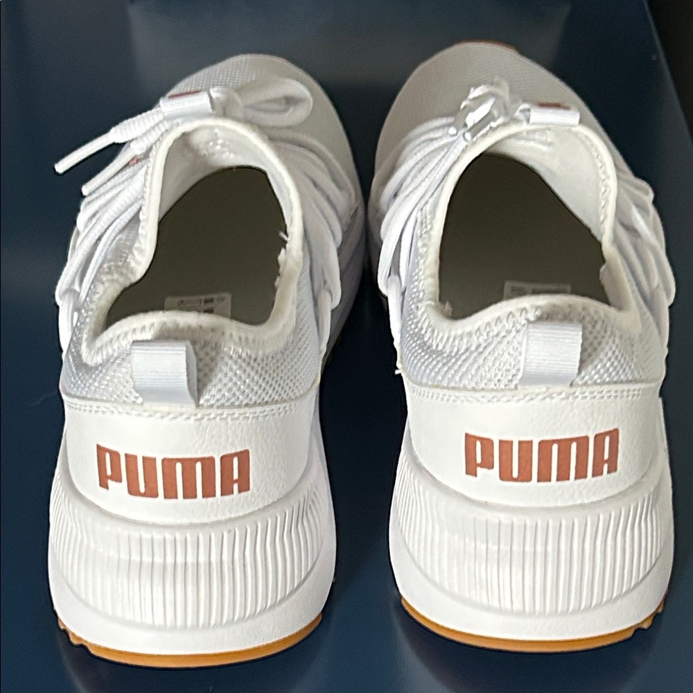 Puma Women’s White and Rose Gold Web Knit Soft Foam Slip On Sneakers - Picture 4 of 11